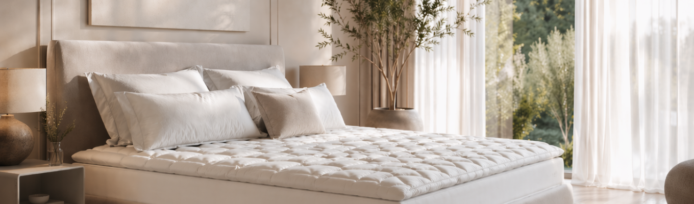 Topper materasso posizionato sopra il letto in una camera da letto elegante