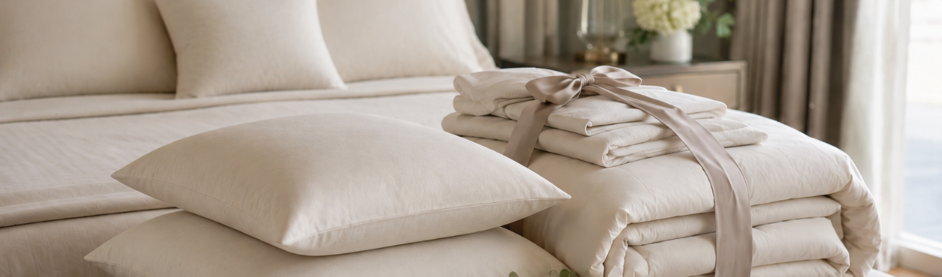 Set regalo matrimonio con piumino cuscini e biancheria da letto