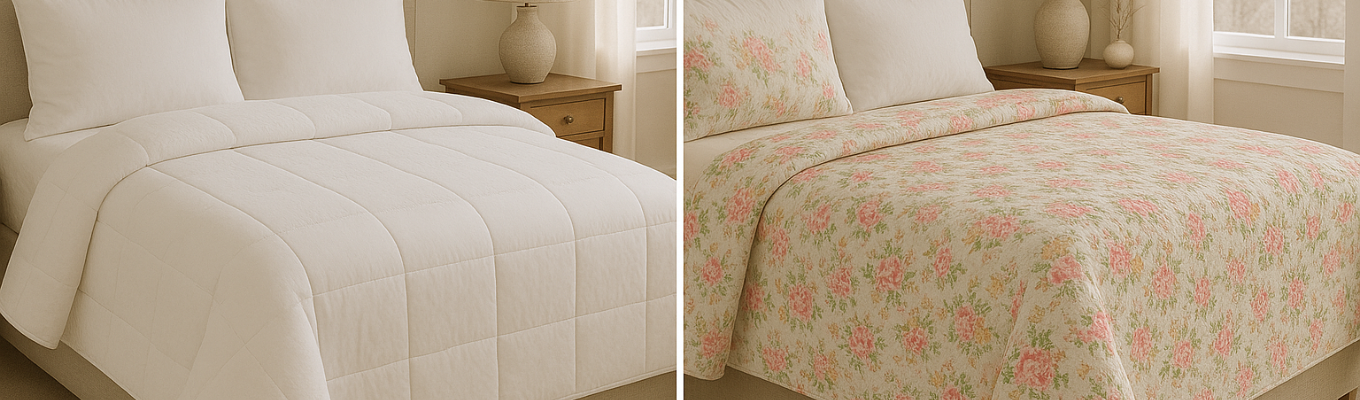 Very warm duvet compared with a decorative quilt