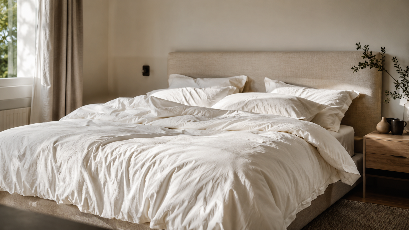 Copripiumino matrimoniale DaunenStep su letto matrimoniale in una camera elegante e luminosa