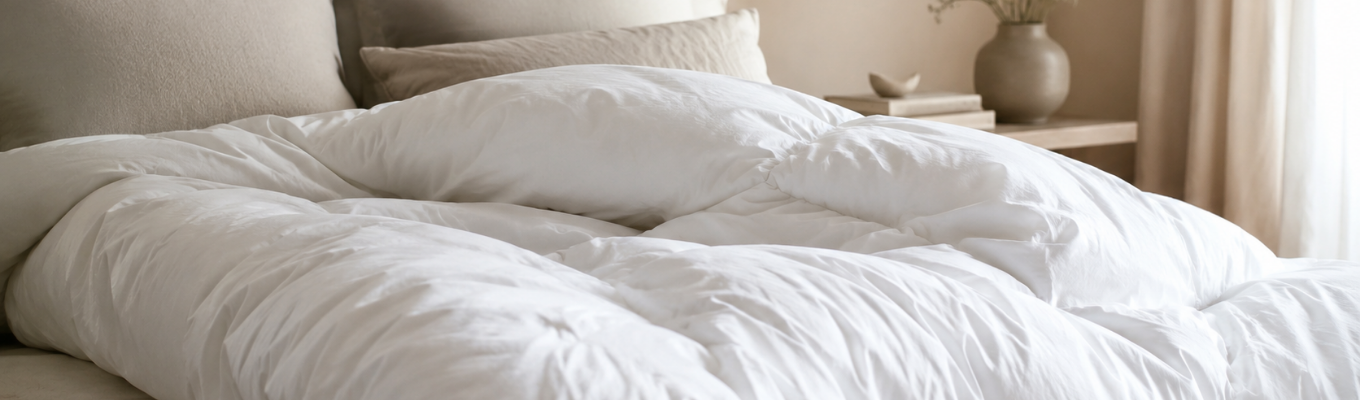 Camera matrimoniale elegante con piumino e biancheria da letto come idea regalo matrimonio