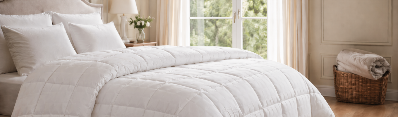 Piumino nuovo sul letto come alternativa migliore alla rigenerazione del vecchio piumino